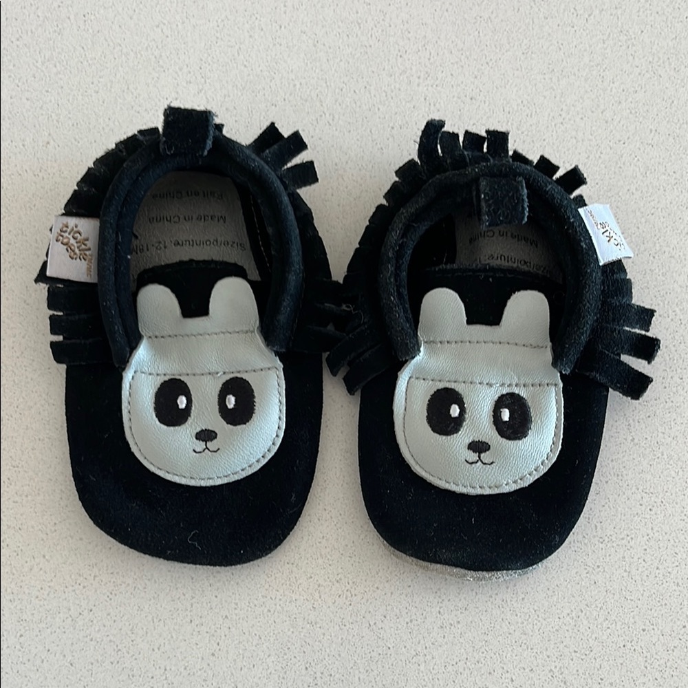 Adorable Black and White Panda Moccasins with Fringe